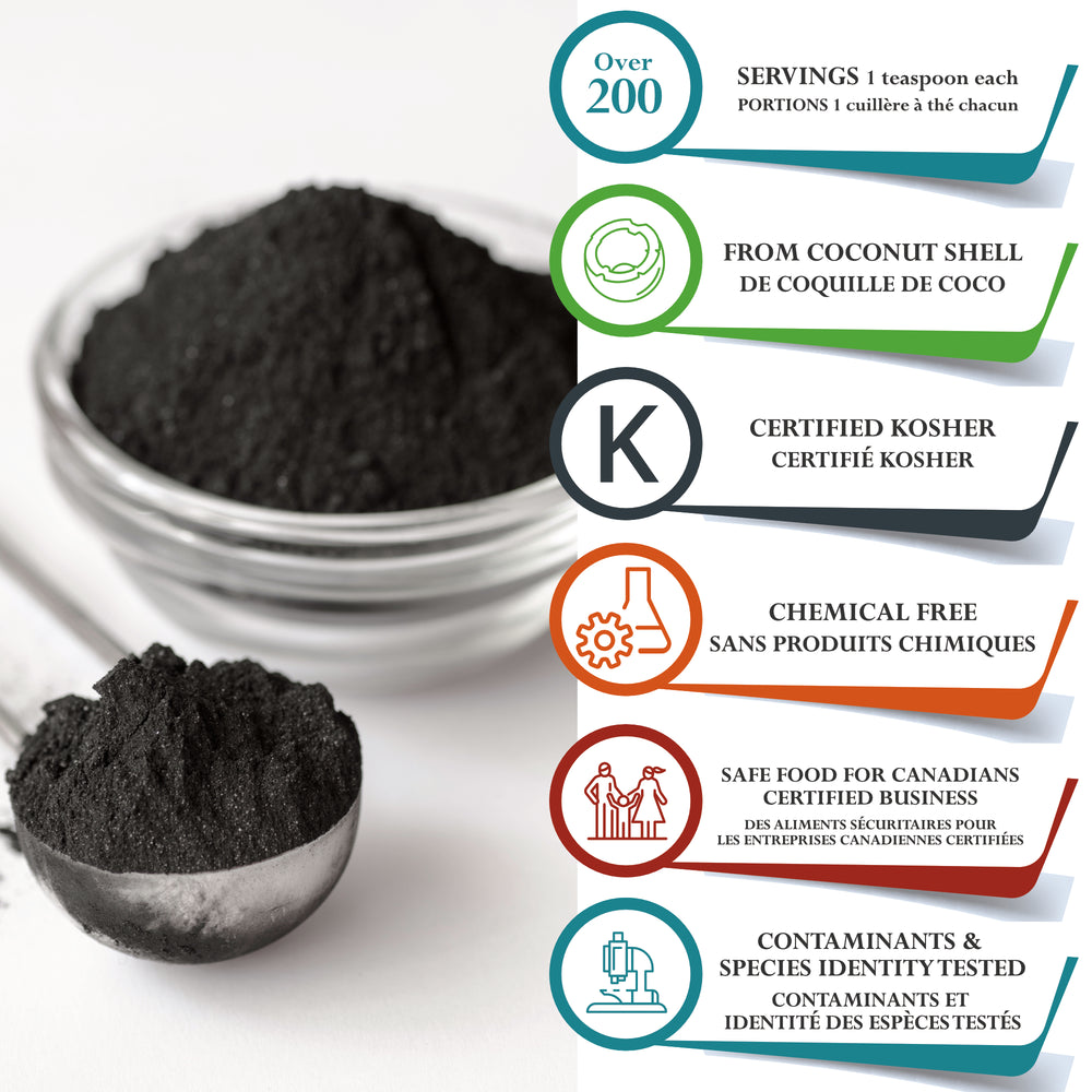 Activated Charcoal - 454g (1 lb) from Coconut Shell, Fine Powder, Pure No Fillers | Foothills Naturals Canada | Ancient Herbs for Modern Use