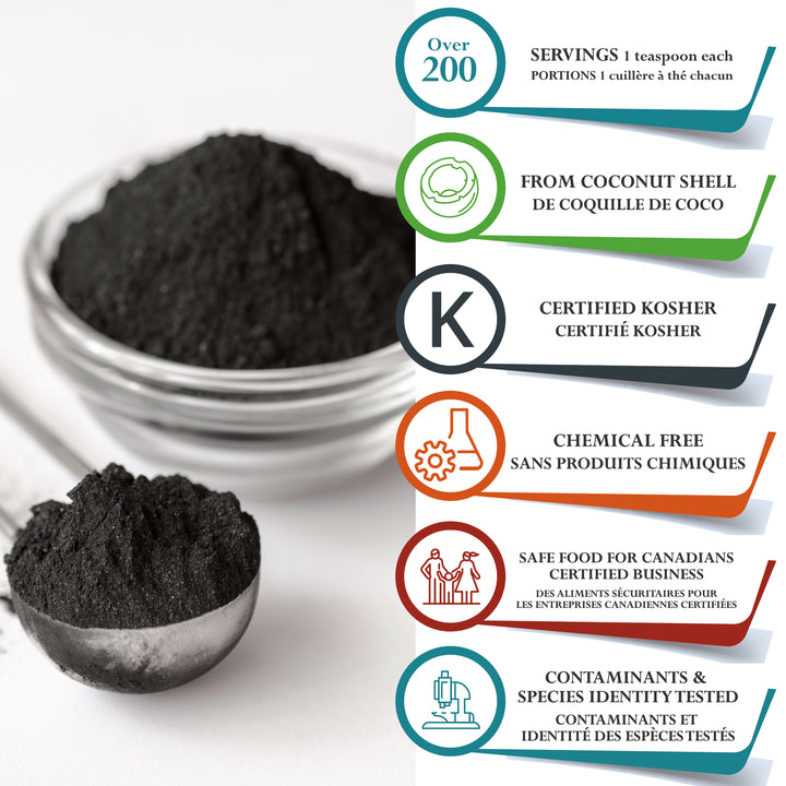 Activated Charcoal - 454g (1 lb) from Coconut Shell, Fine Powder, Pure No Fillers | Foothills Naturals Canada | Ancient Herbs for Modern Use