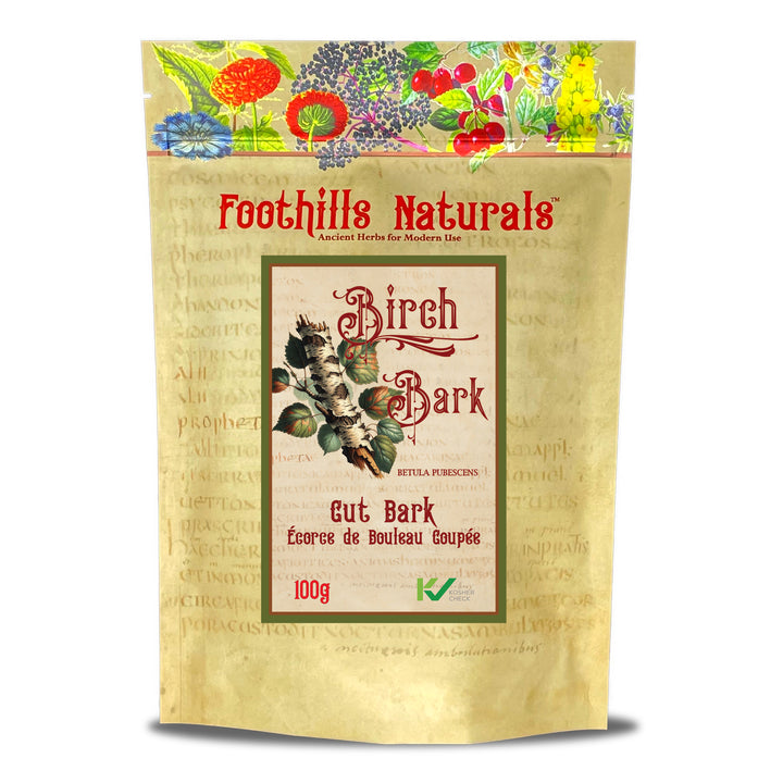 package of 100g of loose, cut birch bark. Conventional, Kosher, Non-Irradiated.