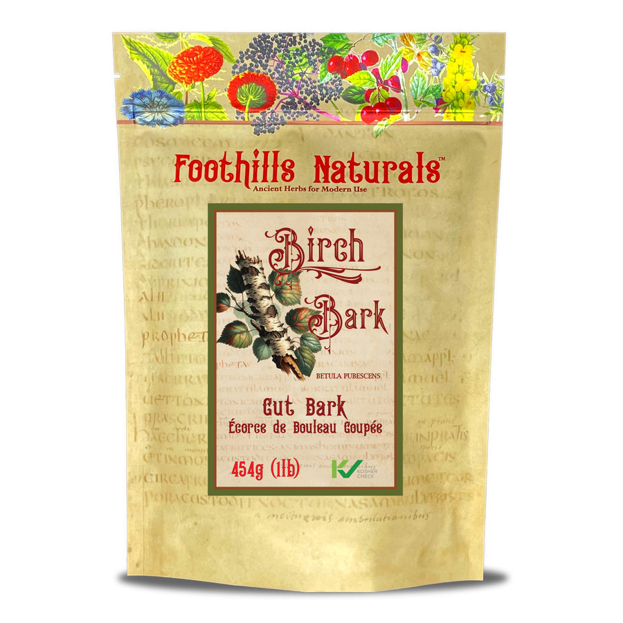 454g, 1 pound of loose, cut, birch bark. Conventional, Kosher, Non-Irradiated