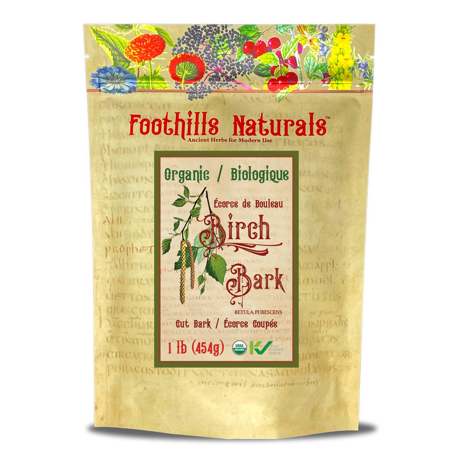 454g , 1 pound package with loose cut birch bark. Organic, Kosher, Non-Irradiated