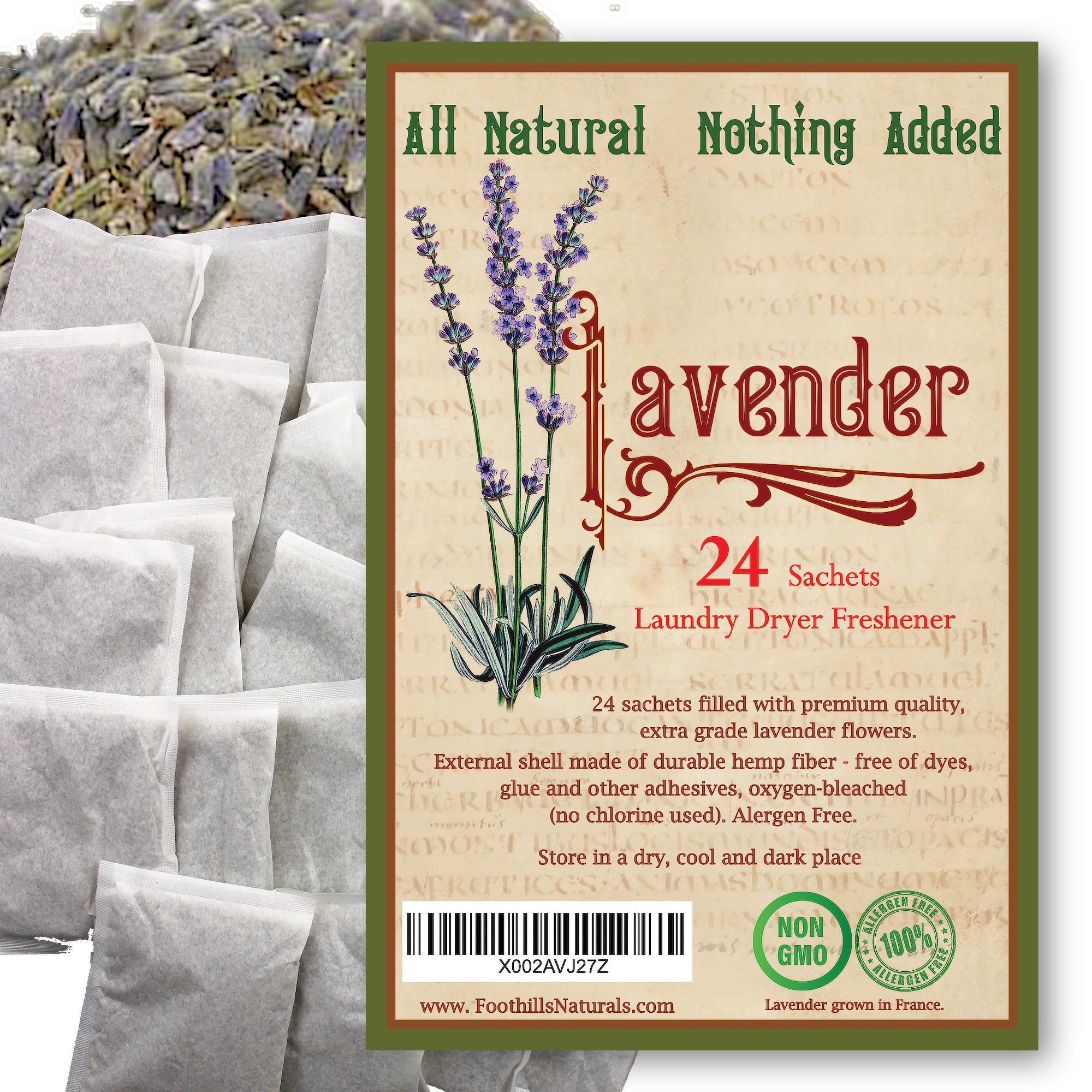 Lavender Laundry Dryer Freshener All Natural - 24 Count - Natural, Anti-static