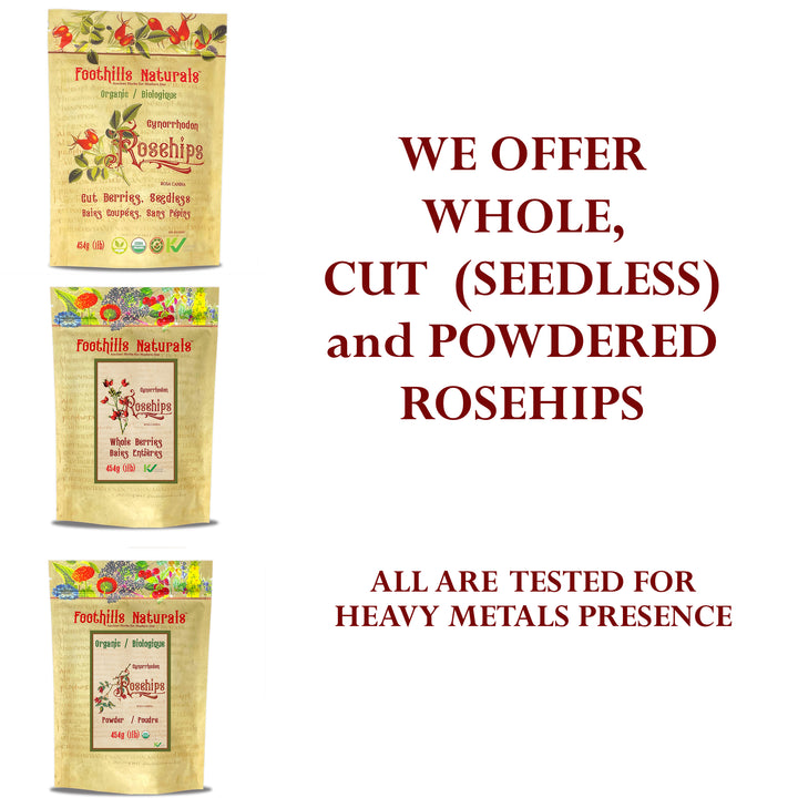 Rosehips Organic Whole Dried - For tea, Herbal Blends, Brewing