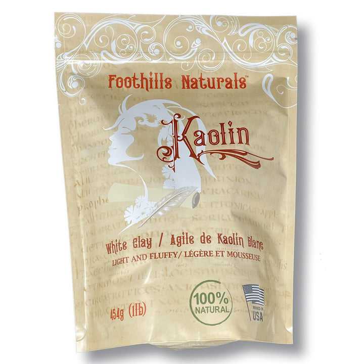 Kaolin White Clay Powder – 1 pound (454g) Light and Fluffy Texture, Excellent for Cosmetics, Hair Care products, Pottery, Paper Making, and Craft Projects | Foothills Naturals Canada | Ancient Herbs for Modern Use