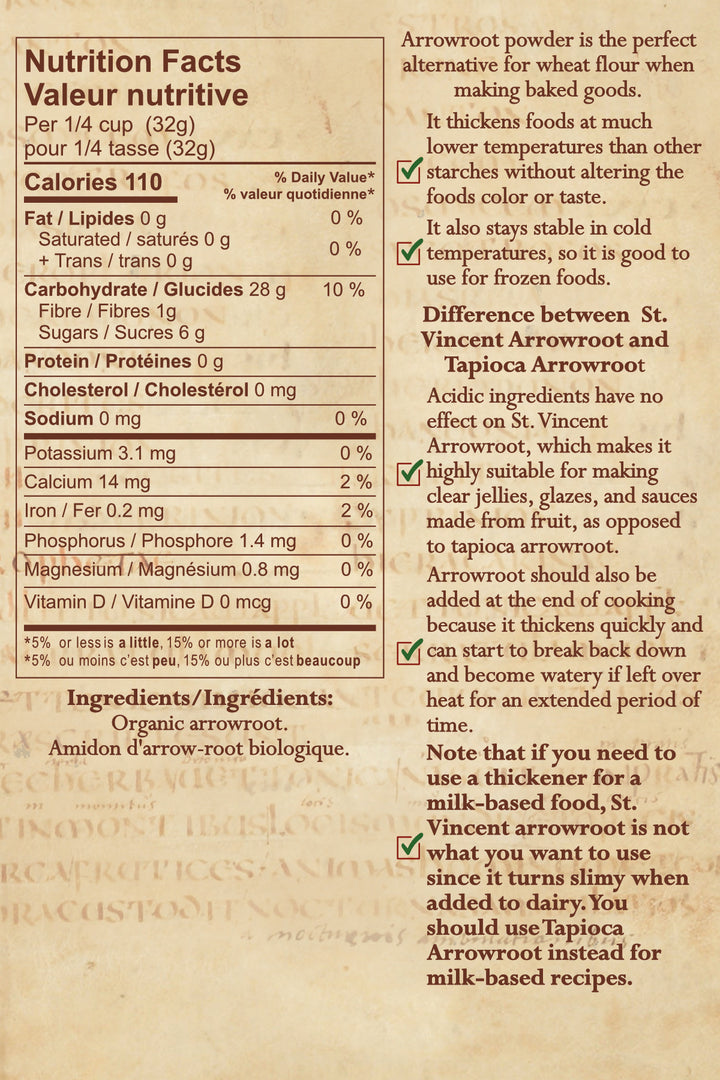 St. Vincent Arrowroot Organic - 1 Pound (454g) Starch, Flour