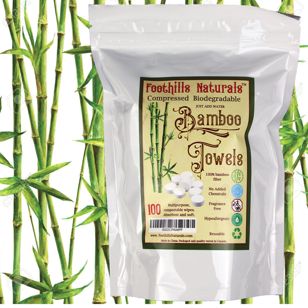 Bamboo Fiber Compressed Towels - 100 Pack, Strong, Thick, Reusable | Foothills Naturals Canada | Ancient Herbs for Modern Use