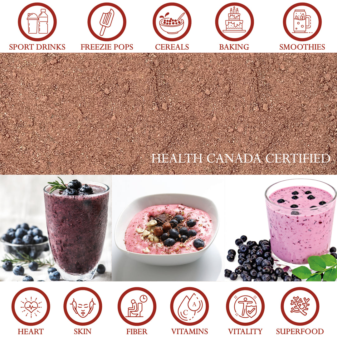 Blueberry Powder Organic - 454g / 1 Pound Antioxidants | Foothills Naturals Canada | Ancient Herbs for Modern Use