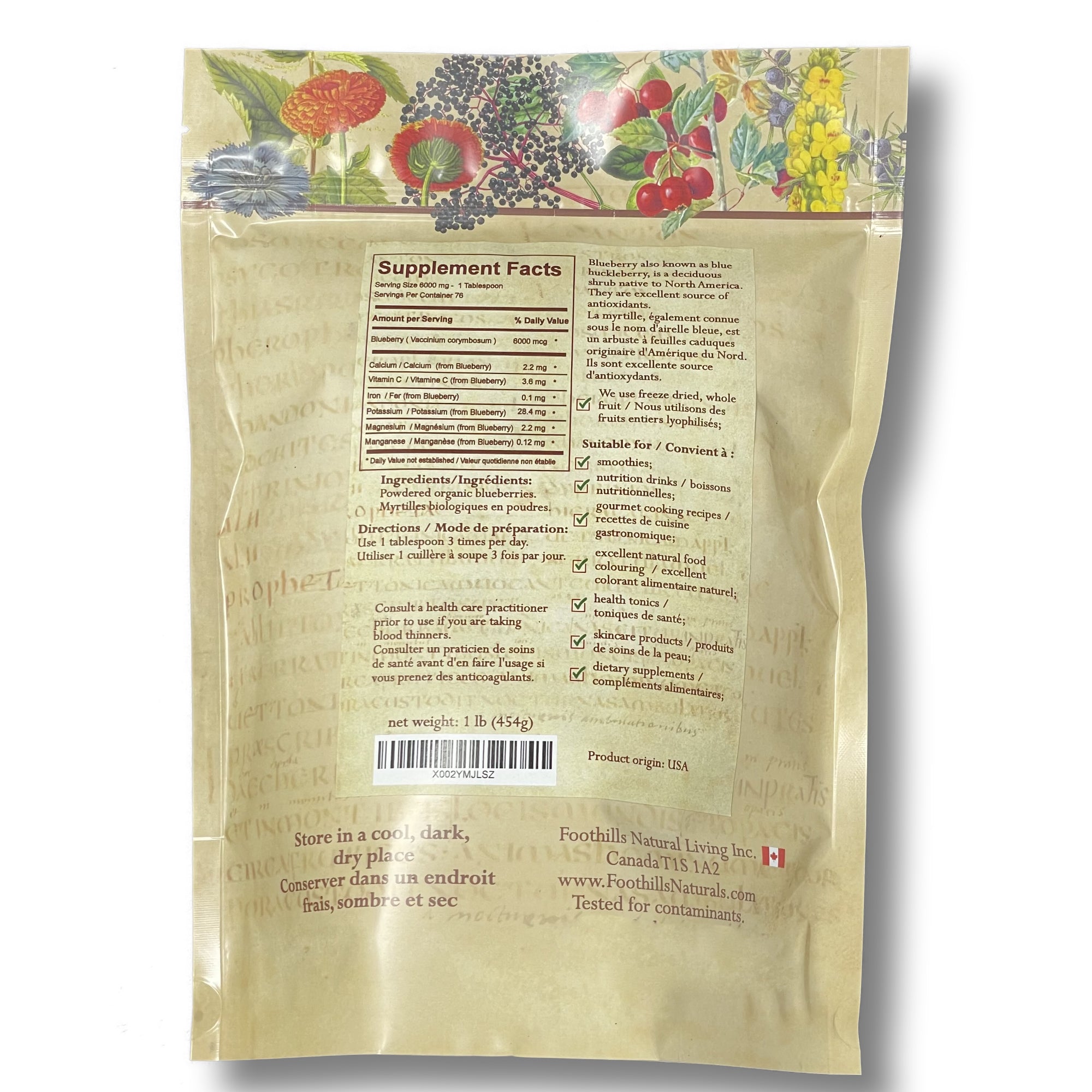 Blueberry Powder Organic - 454g / 1 Pound Antioxidants