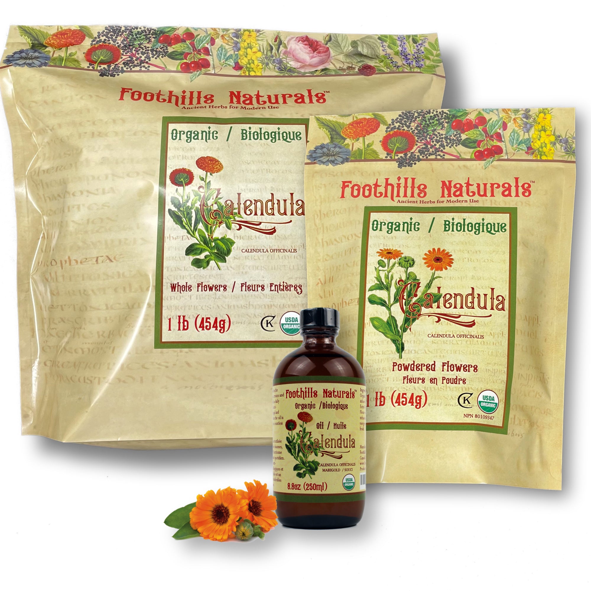 Calendula Oil Organic - 8.8 oz (250mg) Infused in Organic Cold Pressed Virgin Olive Oil, Skin Health