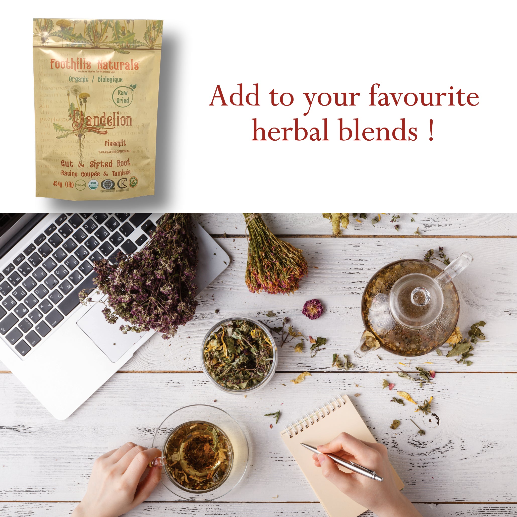 Dandelion Root Raw Organic - 1 Pound / 454g Cut and Sifted. Restorative | Foothills Naturals Canada | Ancient Herbs for Modern Use