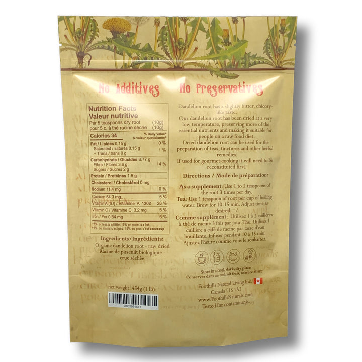 Dandelion Root Raw Dried, Cut, Organic - Diuretic, Digestive Upset