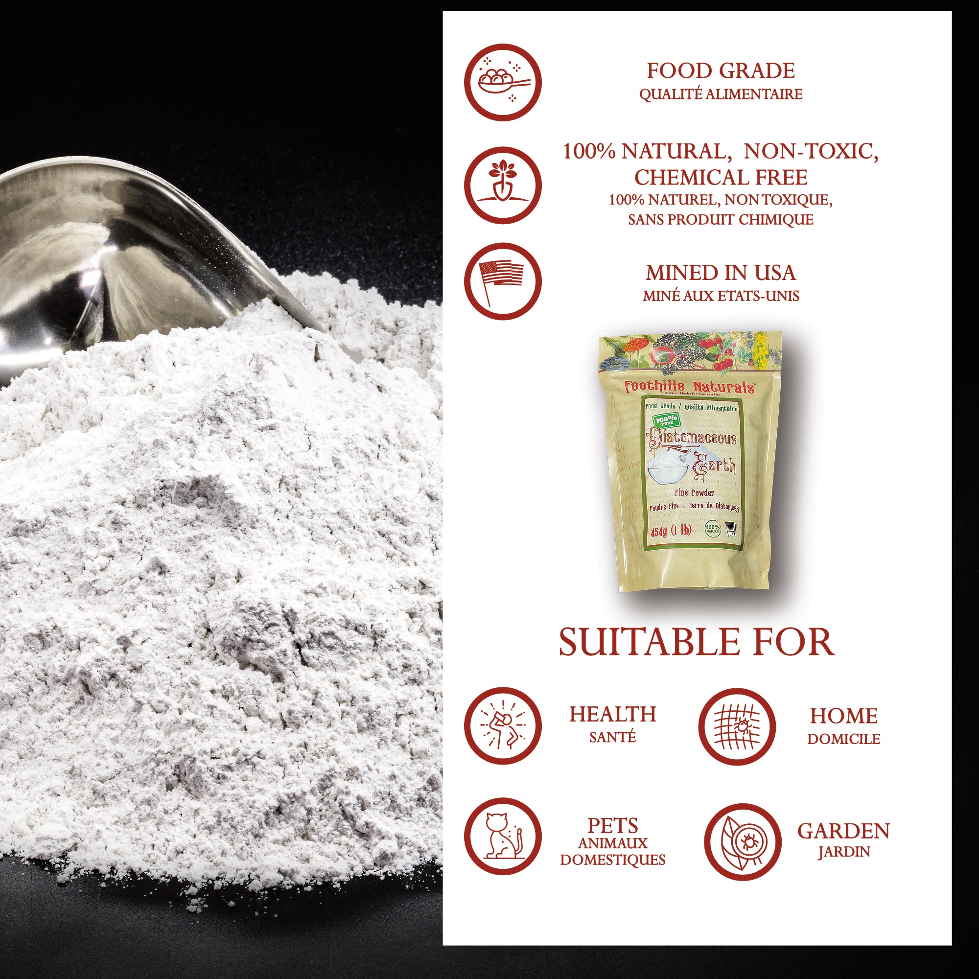 Diatomaceous Earth - 454g / 1 lb Fine Powder Food Grade | Foothills Naturals Canada | Ancient Herbs for Modern Use