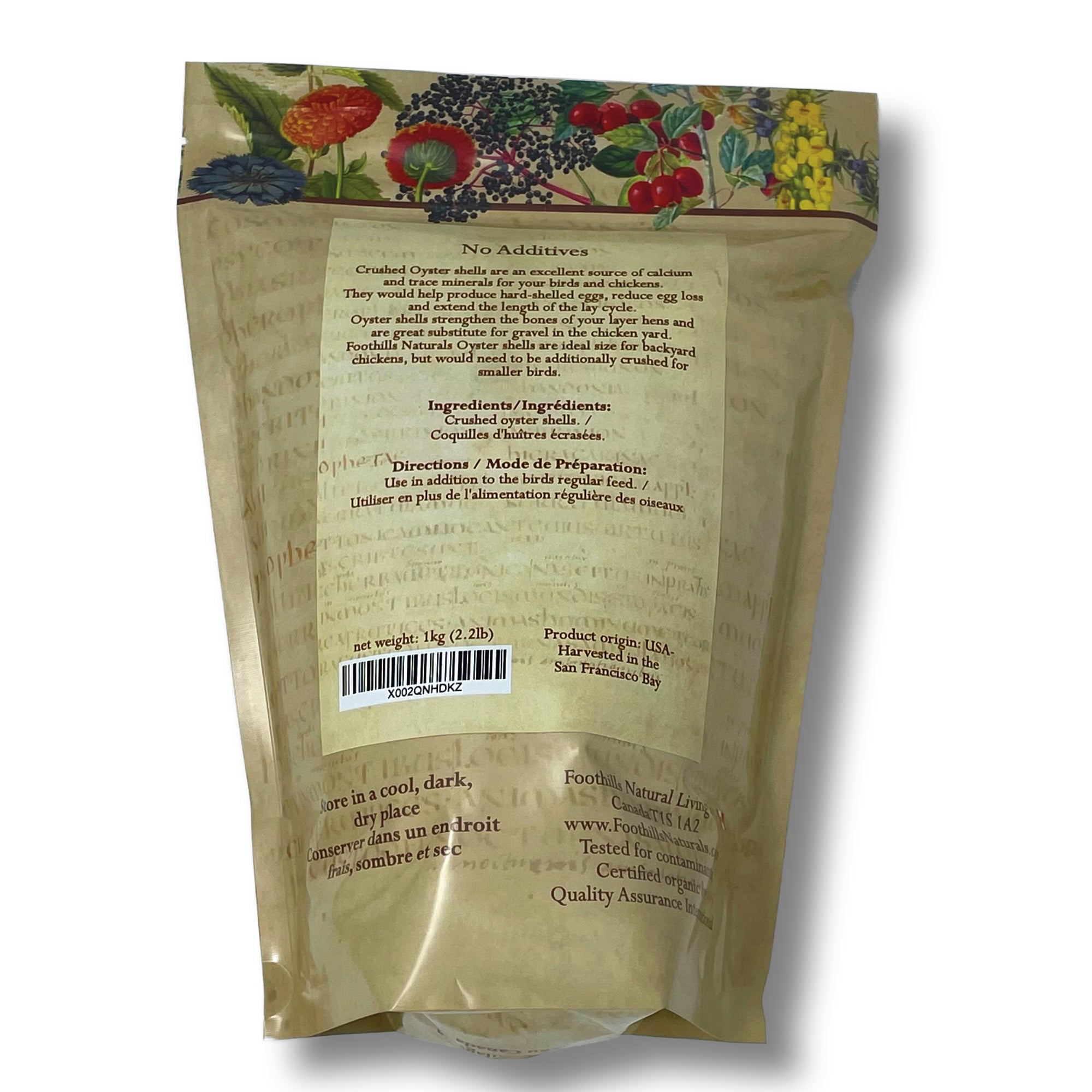 Oyster Shells Crushed - 1 kg (2.2 lb) Natural, Nothing Added | Foothills Naturals Canada | Ancient Herbs for Modern Use