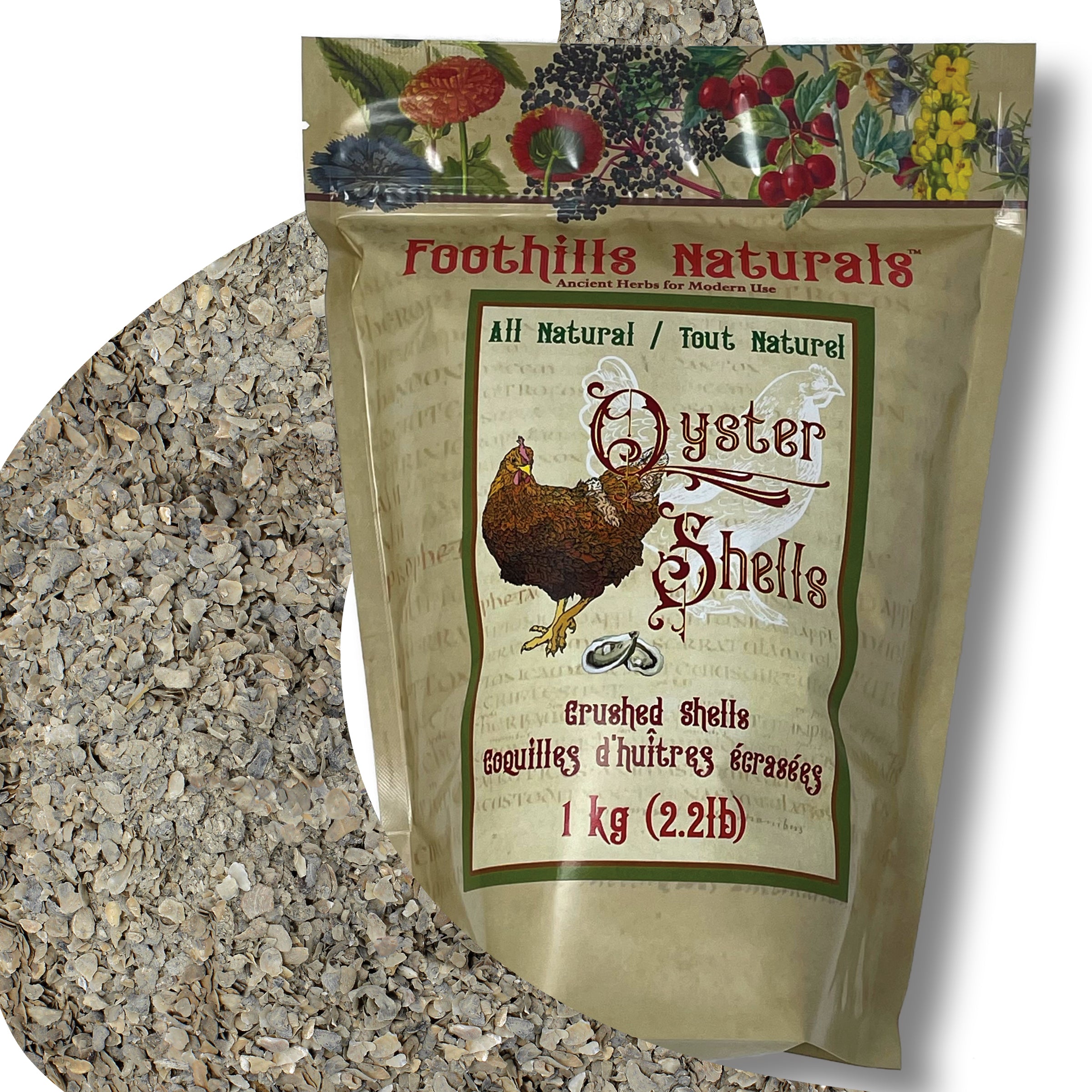 Oyster Shells Crushed - 1 kg (2.2 lb) Natural, Nothing Added | Foothills Naturals Canada | Ancient Herbs for Modern Use