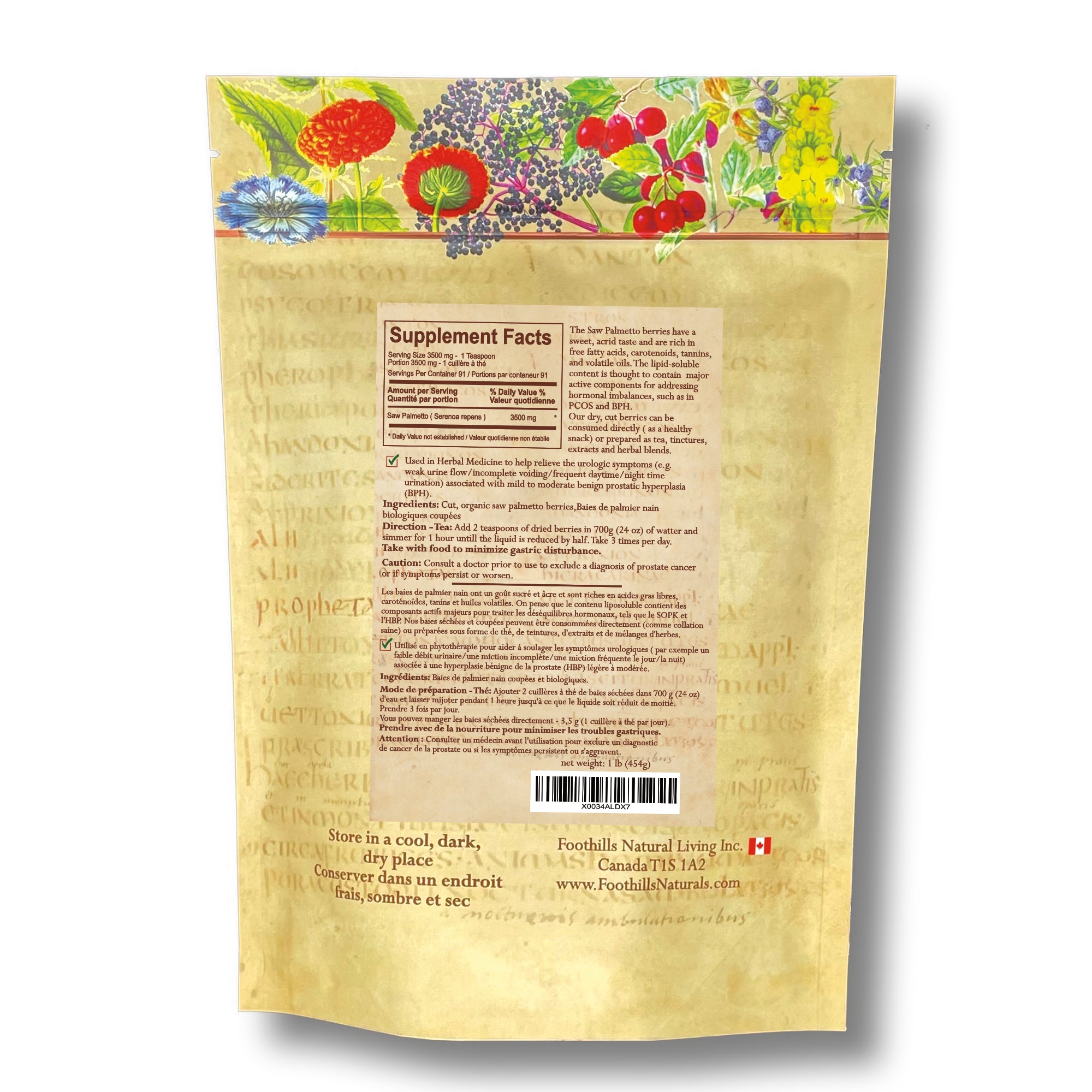 Saw Plametto Berry - Dry, Cut, Organic, Male Health, Prostate Support